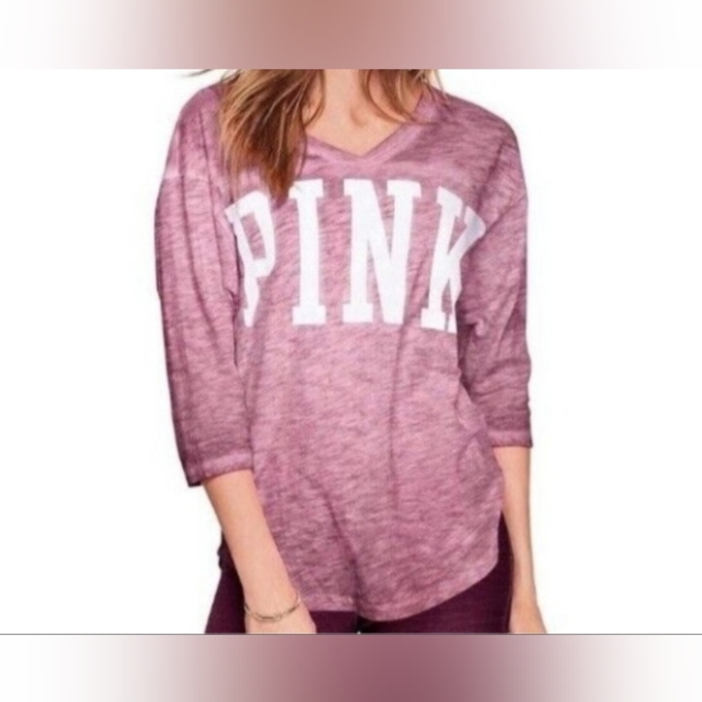 PINK Victoria's secret 3/4 length v neck mauve y2k oversized top womens xs
